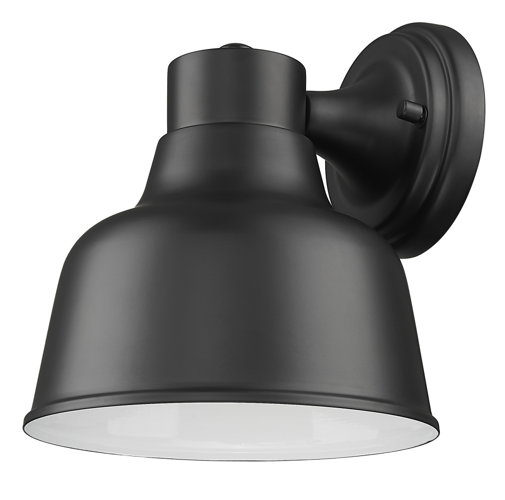 12 in. 1-Light  Matte Black With White Gloss Interior Outdoor Wall Lantern