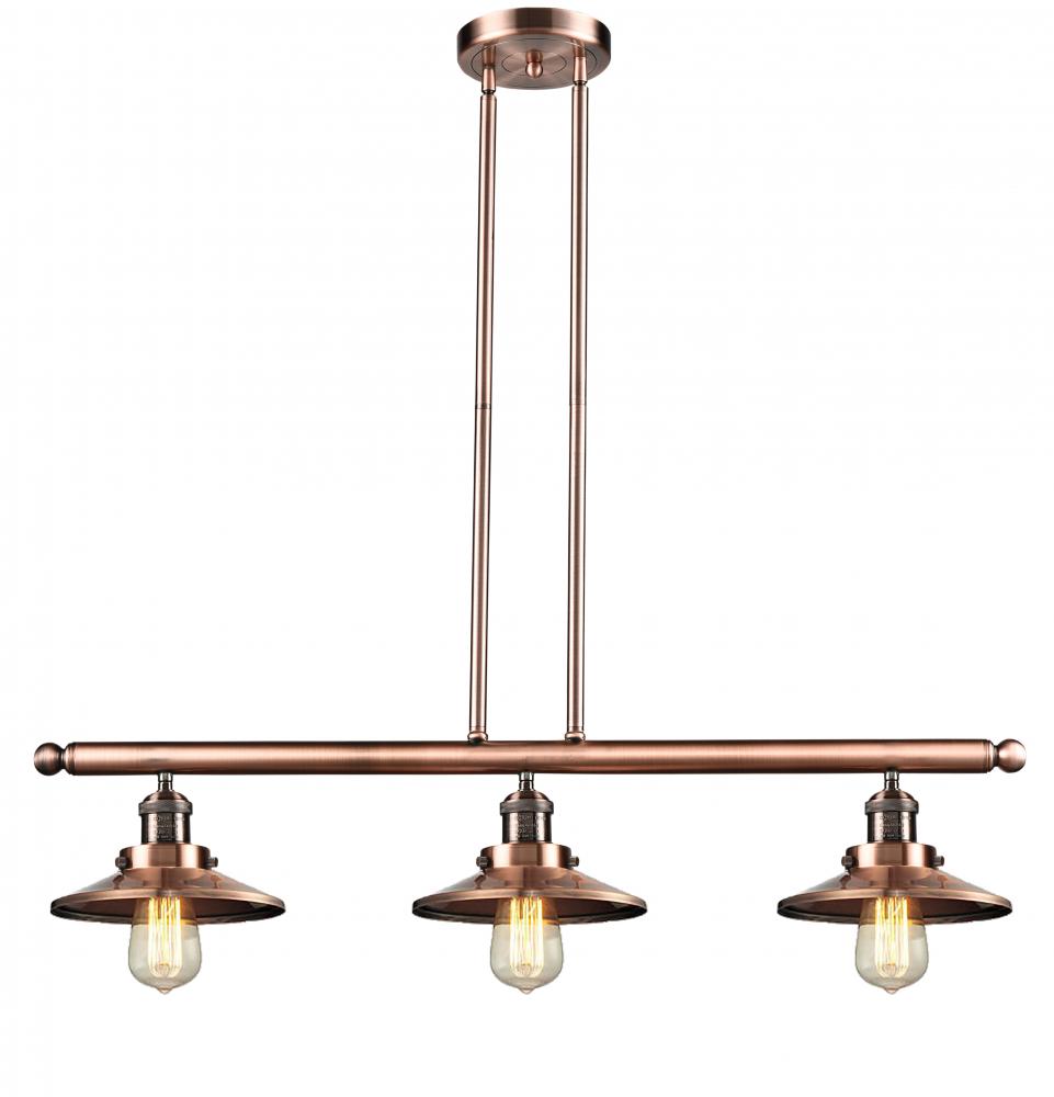 Railroad - 3 Light - 41 inch - Antique Copper - Stem Hung - Adjustable Island Light