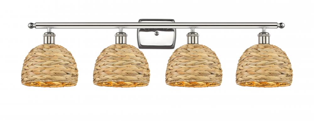 Woven Rattan 4 Light 38 inch Polished Nickel Bath Vanity Light 516 4W PN RBD 8 NAT Illuminations